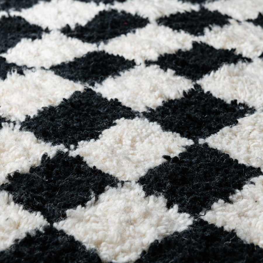 Black White Checked rug, moroccan Beni ourain rug - BENICARPETS